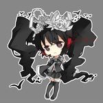  black_hair bondson boots chibi detached_sleeves flower hair_flower hair_ornament hatsune_miku headset long_hair necktie nisoku_hokou_(vocaloid) simple_background skirt sleeves_past_wrists solo thigh_boots thighhighs twintails very_long_hair vocaloid 