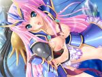 1boy 1girl :o armor black_gloves black_hair blue_eyes blush breasts broken_armor collarbone dutch_angle faulds fingerless_gloves game_asset gloves gold_trim grabbing_another's_breast grabbing_from_behind groping hetero kinmedai_pink long_hair looking_at_viewer magical_girl medium_breasts navel nipples non-web_source official_art open_mouth panties pauldrons pink_hair seiryuu_tenmu self-datamine shoulder_armor shoulder_pads shouryuu_senki_tenmu skirt solo_focus torn_clothes underwear variant_set very_long_hair visual_novel_cg white_panties 