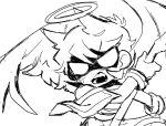  1boy alternate_costume alternate_universe androgynous angel angel_wings anger_vein angry animification antenna_hair bishounen blank_eyes bracelet commentary eddsworld feathered_wings greyscale hair_behind_ear hair_ears halo holding jewelry kil_(vs_kil) looking_at_viewer male_focus monochrome open_mouth robe shaded_face short_hair simple_background sketch solo tord_(eddsworld) untranslatable_commentary upper_body white_background wings 