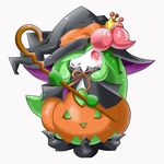  1girl alternate_costume blush crown female flower halloween hat holidays lilligant nereneruru nintendo no_humans one_eye_closed pink_eyes plain_background plant plant_girl pok&#233;mon pokemon polearm red_eyes solo staff unknown_artist video_games white_background wink witch_hat 