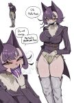  1girl absurdres animal_ears bbizim03 blush breasts cat_ears cat_girl colored_tongue commentary fear_&amp;_hunger_(series) fear_&amp;_hunger_2:_termina female_masturbation fur_collar genderswap genderswap_(mtf) highres masturbation panties pocketcat_(fear_&amp;_hunger) purple_tongue sharp_teeth simple_background slit_pupils teeth underwear white_background 