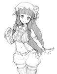  adapted_costume armlet book bracelet braid casual crescent crop_top greyscale hat holding holding_book jewelry lineart long_hair monochrome navel orz_(orz57) panties patchouli_knowledge ring shorts smile solo suspenders thighhighs touhou twin_braids underwear 