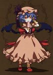  bat_wings blood blue_hair corset dress full_body gloves handkerchief hat hat_ribbon mary_janes mattie orange_eyes pointy_ears red_footwear remilia_scarlet ribbon shoes short_hair solo touhou wings 