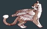  brown_fur cat feathers feline feral fur hybrid mammal may octobertiger plain_background red_eyes tongue white_fur wings 