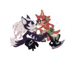  2boys animal_ears avatar_(sonic_forces) black_pants black_shoes blousquidly closed_mouth commentary english_commentary fang fang_out from_side furry furry_male gadget_the_wolf glasses gloves green_gloves green_shoes highres infinite_(sonic) jackal_boy jackal_ears jackal_tail male_focus multiple_boys pants profile shoes skin_fang sonic_(series) sonic_forces sweatdrop tail white_background wolf_boy wolf_ears wolf_tail yaoi 