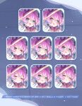  >_< :d ;d annoyed azur_lane blank_eyes blue_eyes blush closed_eyes closed_mouth commentary_request embarrassed finger_gun grin hair_between_eyes hair_ribbon hand_up hands_up happy highres javelin_(azur_lane) medium_hair multiple_expressions official_art one_eye_closed ponytail promotional_art purple_hair purple_ribbon ribbon smile surprised 