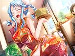 1girl blue_hair blush china_dress chinese_clothes double_bun dress elf elf_ears embarrassed eyes_closed game_cg harem_party pointy_ears pussy sex sofisutia_gushigusu 