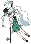  ascot black_hairband blue_hair blush bobby_socks deku_(dekunosu) dress_shirt flower full_body ghost grey_hair hairband hitodama konpaku_youmu konpaku_youmu_(ghost) mary_janes rose scabbard sheath sheathed shirt shoes short_hair silver_hair simple_background skirt skirt_set socks solo sword touhou vest weapon white_background 