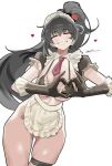  1girl absurdres bikini black_hair breasts carmen_(project_moon) commentary english_commentary heart heart_hands highres limbus_company maid maid_bikini maid_headdress necktie ponytail project_moon red_eyes red_necktie sharp_teeth simple_background swimsuit teeth unconventional_maid white_background ww_okonomiyaki 