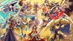  3boys 3girls aleister_(yu-gi-oh!) aleister_the_invoker arm_blade armor black_hair black_luster_soldier blonde_hair bodysuit book commentary dinomorphia_kentregina dinomorphia_rexterm dinosaur dragon duel_monster english_commentary green_hair hair_over_eyes headpiece highres holding holding_book holding_scythe holding_sword holding_weapon hooded_robe horns light_rays lo_the_prayers_of_the_voiceless_voice mage_staff mecha mirage_knight_(yu-gi-oh!) monocle multicolored_hair multiple_boys multiple_girls overlighting praying purple_hair red_robe robe robot saffira_dragon_queen_of_the_voiceless_voice scythe shoulder_armor staff stardust_dragon sunlight sword two-tone_hair vincent_graphic_art weapon white_hair wings yu-gi-oh! 