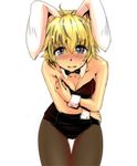  absurdres animal_ears bare_shoulders black_hair blonde_hair bow breasts bunny_ears bunny_girl bunnysuit cleavage detached_collar highres ishikkoro medium_breasts multicolored_hair open_mouth pantyhose short_hair solo sweatdrop toramaru_shou touhou transparent_background two-tone_hair wrist_cuffs 