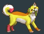  canine citrus dog feral fur green_fur green_tongue mammal octobertiger orange_fur plain_background red_fur tongue white_fur yellow_fur 