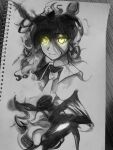  1girl animal_ears chinese_commentary closed_mouth collared_shirt commentary_request graphite_(medium) hair_between_eyes highres horse_ears horse_girl long_hair_between_eyes manhattan_cafe_(umamusume) my_little_pony necktie notebook photo_(medium) shirt smile traditional_chinese_commentary traditional_media umamusume yellow_eyes zero_zsf 