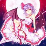  alternate_costume bad_id bad_pixiv_id bare_shoulders bat_wings choker dress fang flower frilled_dress frills full_moon hair_flower hair_ornament hairband high_heels looking_at_viewer miiko_(somnolent) moon petals purple_hair red_eyes remilia_scarlet rose shoes short_hair smile solo spear_the_gungnir touhou wings wrist_cuffs 