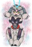 antennae_(anatomy) armor big_breasts black_breasts bodily_fluids breast_squeeze breast_squish breasts chained_cuffs embarrassed energy_cuffs female green_eyes gundam gundam_calibarn hands_behind_head hi_res humanoid japanese_text legs_together living_machine machine mecha mobile_suit mobile_suit_gundam mobile_suit_gundam_the_witch_from_mercury notari_tw robot robot_humanoid small_waist solo source_request squeezing squish tears text thick_thighs thigh_blush thigh_gap unconvincing_armor v-fin white_body wide_hips