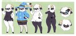absurd_res anthro black_body black_skin blue_clothing blue_eyes blue_shirt blue_topwear blue_tunic blue_witch_hat bottomwear bovid bovid_horn brown_bottomwear brown_clothing brown_shorts butt caprine caprine_horn clothed clothing cloven_hooves curved_horn digitigrade emerson_(snapdragooooon) featureless_crotch fur grin hair hair_over_eyes hand_on_hip hat headgear headwear height hi_res hooves horn legwear looking_at_viewer magic_user male mammal model_sheet navel nude oversized_clothing pink_nose ram_horn sheep shirt shorts smile solo standing stockings stylusknight tail tongue tongue_out topwear tunic wave white_body white_fur white_hair white_wool witch_hat wool_(fur)