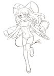  absurdres bow covered_navel hair_bow hakurei_reimu highres leotard lineart long_hair looking_at_viewer merue monochrome simple_background skin_tight solo touhou white_background 