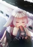 animal_ears bad_id bad_pixiv_id bunny_ears cardigan coffee gloves highres ktsis original red_eyes road scarf snow solo twintails winter 