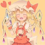  :d ^_^ ascot blonde_hair blush bow closed_eyes flandre_scarlet food hat hat_bow heart holding open_mouth outline pocky side_ponytail skirt smile solo totakeke-0 touhou wings wrist_cuffs 