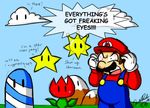  angry clothing cloud english_text flower hat hill hills male mario mario_bros nintendo sky starman text the_hills_have_eyes video_games 