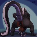 anthro anus back_mane backsack balls big_anus big_balls big_butt black_anus butt claws genitals glistening glistening_anus gtskunkrat gtskunkrat_(character) hi_res hybrid lifting_balls long_tail looking_at_viewer looking_back looking_back_at_viewer male mammal mephitid murid murine penis perineum poofy_hair presenting presenting_anus purple_penis raised_tail rat rodent segmented_tail skunk slightly_chubby solo tail thick_penis toe_claws whiskers