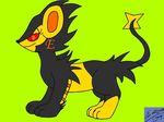  3_toes all_fours black_fur black_nose digitigrade ear_piercing female feral fur green_background looking_at_viewer luxray marquis2007 nintendo nude orange_fur piercing plain_background pok&#233;mon pok&eacute;mon raised_tail red_eyes shiny_pok&#233;mon video_games yellow_fur 