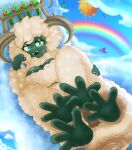 4_legs anthro big_blue_bubble blush bovid caprine cloud dawn_of_fire feet female foot_fetish foot_focus fur hi_res mammal monster my_singing_monsters pinkuminku sheep solo wool_(fur) woolabee_(my_singing_monsters)