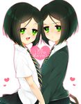  1girl bad_id bad_pixiv_id black_hair dual_persona fate/zero fate_(series) genderswap genderswap_(mtf) green_eyes green_hair hanata necktie sensha_otoko short_hair waver_velvet 