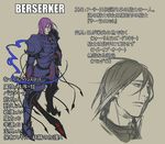  armor arondight berserker_(fate/zero) berserker_(fate/zero)_(cosplay) character_sheet cosplay fate/zero fate_(series) kisaragi_kokoro_(hazuki) kuroko_no_basuke long_hair male_focus murasakibara_atsushi parody partially_colored purple_hair sketch sword translation_request weapon 