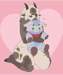 alpaca anthro blush bovid brown_body brown_fur brown_wool camelid caprine domestic_sheep fur heart_symbol hi_res hoof_hands hooved_toes hooves horn hug hugging_object hugging_plushie hydro_(hydro19) inanimate_object jacob_sheep kerchief kneeling kneeling_on_ground looking_at_object male mammal mokkacchiato nude plushie romeo_(inkwell_plume) sheep simple_background solo thick_thighs white_body white_fur white_wool wide_hips wool_(fur)