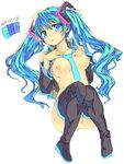  blue_eyes blue_hair blush breasts fbc hatsune_miku large_breasts long_hair necktie nipples nude simple_background solo thighhighs very_long_hair vocaloid white_background 
