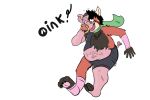 ailurid ambiguous_gender anthro biped clothing_transformation cloven_hooves domestic_pig facial_piercing hair_loss hooves mammal nose_piercing nose_ring nose_ring_pull onomatopoeia piercing piercing_pull red_panda ring_piercing royal_poodle solo sound_effects suid suine sus_(pig) tattoo text transformation