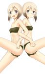  :d bandeau bikini black_hair blonde_hair blue_eyes blush erica_hartmann frown glasses multicolored_hair multiple_girls navel open_mouth rasielcochma short_hair siblings sisters smile strapless strike_witches swimsuit tubetop twins two-tone_hair ursula_hartmann world_witches_series 