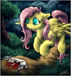  angel_(mlp) blood corpse cutie_mark dead dimwitdog duo equine female feral fluttershy_(mlp) friendship_is_magic fur green_eyes hair horse lagomorph male mammal my_little_pony ouside outside pegasus pink_hair pony rabbit tree wings wood yellow_fur 