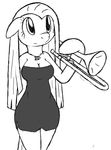  anthrofied big_breasts black_and_white breasts cleavage clothed clothing dress equine female friendship_is_magic hair horse long_hair mammal monochrome musical_instrument my_little_pony pinkamena_(mlp) pinkie_pie_(mlp) plain_background pony solo straight_hair tg-0 trombone white_background 