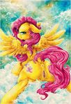  abstract_background anus blush cutie_mark dimwitdog equine female feral fluttershy_(mlp) friendship_is_magic fur green_eyes hair horse looking_at_viewer looking_back mammal my_little_pony pegasus pink_hair pony puffy_anus pussy smile solo wings yellow_fur 
