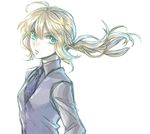  ahoge artoria_pendragon_(all) blonde_hair fate/zero fate_(series) formal green_eyes long_hair ponytail saber shiga_(nattou_mo) solo suit 