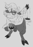 absurd_res anthro balls bangs bent_over blush bottomless bottomless_anthro bovid bovid_horn butt_slap caprine caprine_horn clothed clothing cloven_hooves darkluxia digitigrade emerson_(snapdragooooon) erection floppy_ears foreskin fur genitals greyscale grin hair hat headgear headwear hi_res holding_penis hooves horn humanoid_genitalia humanoid_penis magic_user male mammal messy_hair monochrome partially_clothed penis ram_horn sheep shirt simple_background sketch slap slapping_own_butt slapping_self smile solo teasing teeth thick_thighs topwear white_background white_hair wool_(fur)