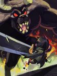  alex_ahad battle berserk cape chibi dragonslayer_(sword) guts horns huge_weapon monster sharp_teeth short_hair teeth weapon zodd 