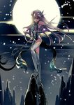  alternate_costume backlighting blue_eyes boots china_dress chinese_clothes cure_moonlight dress elbow_gloves fate/stay_night fate_(series) fingerless_gloves flower full_moon gloves hair_flower hair_ornament heartcatch_precure! highres ishida_akira legs long_hair long_legs magical_girl moon petals precure purple_hair revision sky solo staff star_(sky) starry_sky thighhighs thighs tsukikage_yuri type-moon white_legwear 
