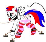  ball_gag bdsm bondage bound cake clothing collar equine feral friendship_is_magic gag hair horse legwear looking_at_viewer male mammal multi-colored_hair my_little_pony original_character panties pegasus plain_background pony red_eyes rope socks solo space_invader stockings striped_panties striped_stockings underwear whip wings 