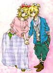  1girl brother_and_sister colorized dress holding_hands jellylily kagamine_len kagamine_rin short_hair siblings smile twins vocaloid 