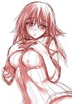  blush breasts large_breasts original ribbed_sweater sketch sleeves_pushed_up solo sweater tokita_monta 
