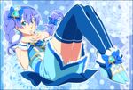  1girl blue_background blue_eyes blue_legwear blue_skirt bow braid cure_royal_(0417nao) full_body hair_bow hairband hands_together long_hair original own_hands_together precure purple_hair shoes side_ponytail skirt solo thighhighs zettai_ryouiki 
