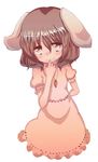  animal_ears bad_id bad_pixiv_id brown_hair bunny_ears cream_(nipakupa) inaba_tewi no_legs simple_background smile solo touhou white_background 