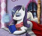  bed blue_eyes book equine female feral friendship_is_magic horn horse inside mammal my_little_pony rarity_(mlp) ratchieftain scarf solo unicorn 
