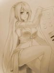  bad_id bad_pixiv_id breasts cleavage detached_sleeves etwahl hsuliherng large_breasts league_of_legends long_hair looking_at_viewer midriff monochrome solo sona_buvelle star traditional_media twintails very_long_hair 