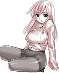  breasts highres large_breasts midriff original pantyhose ribbed_sweater sitting solo sweater tokita_monta 