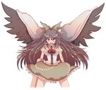  arm_cannon bad_id bad_pixiv_id black_hair black_wings bow brown_eyes cape cream_(nipakupa) hair_bow long_hair looking_at_viewer open_mouth puffy_sleeves reiuji_utsuho shirt simple_background skirt solo third_eye touhou very_long_hair weapon white_background wings 