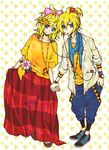  1girl brother_and_sister colorized dress hinata_riku holding_hands kagamine_len kagamine_rin short_hair siblings smile twins vocaloid 